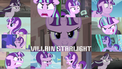 Size: 1968x1109 | Tagged: safe, edit, edited screencap, editor:quoterific, imported from derpibooru, screencap, starlight glimmer, pony, unicorn, season 5, the cutie map, the cutie re-mark, angry, crying, cutie mark vault, equal cutie mark, evil, evil grin, female, floppy ears, glowing horn, grin, gritted teeth, horn, magic, magic aura, open mouth, quiet, rage, ragelight glimmer, s5 starlight, smiling, solo, staff, staff of sameness, tears of rage, teeth, twilight's castle, vein, wavy mouth, wind