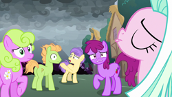 Size: 1920x1080 | Tagged: safe, imported from derpibooru, screencap, berry punch, berry sweet, berryshine, daisy, flower wishes, peppe ronnie, tender brush, winter lotus, earth pony, pony, the ending of the end, butt, female, friendship student, male, mare, plot, pouting, raised hoof, stallion