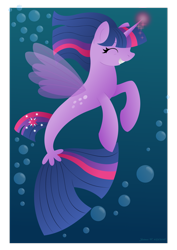 Size: 2059x2912 | Tagged: safe, artist:lavenderrain24, imported from derpibooru, twilight sparkle, alicorn, pony, seapony (g4), blue background, bubble, clothes, dorsal fin, eyes closed, female, fin wings, fish tail, flowing mane, flowing tail, glowing horn, horn, seaponified, seapony twilight, see-through, simple background, smiling, solo, species swap, tail, twilight sparkle (alicorn), underwater, water, wings