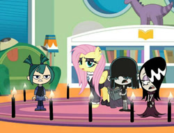 Size: 600x461 | Tagged: safe, artist:dksponge13, imported from derpibooru, fluttershy, crossover, fluttergoth, goth, gwen, gwen (total drama), haiku (the loud house), lucy loud, the loud house, total drama, total dramarama, younger