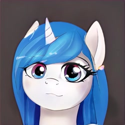 Size: 1024x1024 | Tagged: safe, artist:thisponydoesnotexist, imported from derpibooru, pony, ai content, ai generated, generator:thisponydoesnotexist, gradient eyes, gray background, horn, neural network, simple background, solo