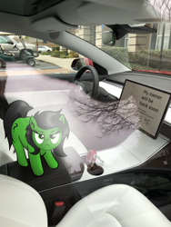 Size: 1965x2619 | Tagged: safe, artist:eels, imported from derpibooru, oc, oc only, oc:filly anon, earth pony, pony, car, female, filly, irl, photo, ponies in real life, ponified animal photo, solo, tesla