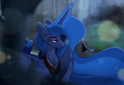 Size: 4800x3275 | Tagged: safe, artist:therealf1rebird, imported from derpibooru, princess luna, alicorn, pony, female, forest background, horn, magic, magic aura, mare, solo, wings