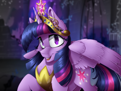 Size: 2224x1668 | Tagged: safe, artist:mychelle, imported from derpibooru, twilight sparkle, alicorn, pony, big crown thingy, crown, cutie mark, element of magic, female, jewelry, looking at you, mare, peytral, regalia, solo, solo female, twilight sparkle (alicorn)