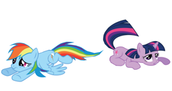 Size: 1280x683 | Tagged: safe, artist:benpictures1, imported from derpibooru, rainbow dash, twilight sparkle, pegasus, pony, unicorn, dragonshy, cute, dashabetes, duo, duo female, female, inkscape, lesbian, lying down, prone, shipping, simple background, transparent background, twiabetes, twidash, unicorn twilight, vector, wavy mouth