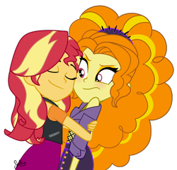 Size: 2412x2312 | Tagged: safe, artist:salty, imported from derpibooru, adagio dazzle, sunset shimmer, equestria girls, blushing, duo, female, hug, lesbian, shipping, sunsagio