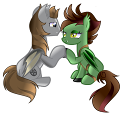 Size: 1002x915 | Tagged: safe, artist:flakyporcupine1989, imported from derpibooru, oc, oc only, oc:devin, oc:dive siren, bat pony, pony, couple, cute, daaaaaaaaaaaw, diren, female, holding hooves, looking at each other, love, male, mare, pair, shipping, simple background, smiling, stallion, straight, transparent background, vector, white background