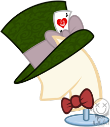 Size: 1206x1392 | Tagged: safe, artist:amgiwolf, imported from derpibooru, pony, bowtie, bust, card, hat, mannequin, simple background, top hat, transparent background