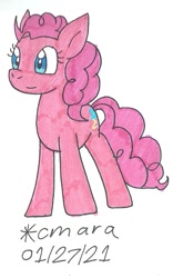 Size: 612x982 | Tagged: safe, artist:cmara, imported from derpibooru, pinkie pie, earth pony, pony, female, mare, ponk, simple background, solo, traditional art, white background