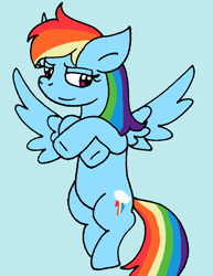 Size: 706x914 | Tagged: safe, artist:cmara, imported from derpibooru, rainbow dash, pegasus, pony, blue background, crossed arms, female, flying, mare, simple background, smiling, smirk, solo