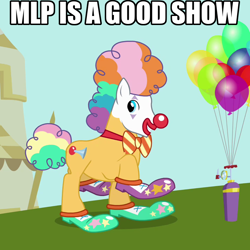 Size: 720x720 | Tagged: safe, edit, edited screencap, imported from derpibooru, screencap, pony, hearts and hooves day (episode), balloon, captain obvious, clown, clown makeup, clown nose, clown shoes, cropped, male, meme, op is a duck, op is trying to start shit, op is trying to start shit so badly that it's kinda funny, solo, stallion