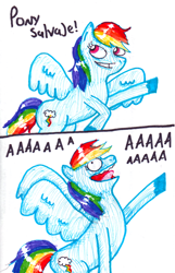 Size: 1000x1553 | Tagged: safe, artist:mexicangirl12, imported from derpibooru, rainbow dash, pegasus, pony, colored hooves, duo, female, inktober, inktober 2019, laughing, mare, open mouth, traditional art, wings