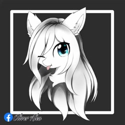 Size: 2000x2000 | Tagged: safe, artist:aleuoliver, artist:aleurajan, imported from derpibooru, oc, oc only, earth pony, pony, :p, abstract background, bust, chest fluff, ear fluff, earth pony oc, eye clipping through hair, one eye closed, solo, tongue out, wink