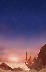 Size: 2880x4472 | Tagged: safe, artist:robinnomadrain, artist:robinrain8, imported from derpibooru, absurd resolution, canterlot, cloud, high res, mountain, no pony, scenery, scenery focus, scenery porn, signature, sky, stars, sunset