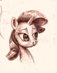 Size: 2416x3100 | Tagged: safe, artist:robinnomadrain, artist:robinrain8, imported from derpibooru, rarity, pony, unicorn, bust, female, mare, portrait, sketch, smiling, solo, traditional art