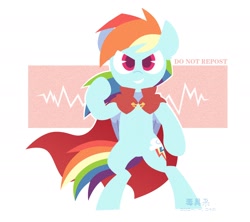 Size: 2000x1778 | Tagged: dead source, safe, artist:yaaaco, artist:yaco, imported from derpibooru, rainbow dash, pegasus, pony, bipedal, cape, clothes, female, grin, mare, raised hoof, smiling, solo