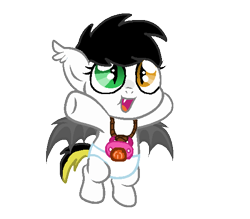 Size: 566x496 | Tagged: safe, artist:lullabyprince, artist:lynnthenerdkitty, imported from derpibooru, oc, bat pony, pony, base used, bat pony oc, bat wings, diaper, heterochromia, karai, pacifier, ponified, simple background, teenage mutant ninja turtles, tmnt 2012, transparent background, upsies, wings