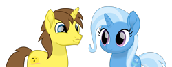 Size: 3000x1179 | Tagged: safe, artist:keronianniroro, imported from derpibooru, trixie, oc, oc:grapefruit face, pony, unicorn, canon x oc, grapexie, looking at each other, movie accurate, shipping, straight, vector