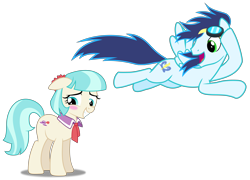 Size: 11041x7970 | Tagged: safe, artist:dashiesparkle, artist:frownfactory, artist:lahirien, edit, imported from derpibooru, coco pommel, soarin', earth pony, pegasus, pony, made in manehattan, rainbow falls, .svg available, absurd resolution, blue hair, blue mane, blue tail, blushing, cocobetes, cute, distracted, female, flying, goggles, green eyes, inkscape, male, ponyscape, shipping, show accurate, simple background, soarinpommel, stallion, straight, svg, transparent background, vector, wings, wonderbolts