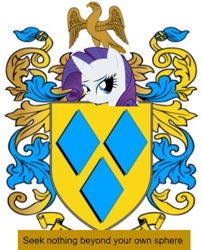Size: 476x590 | Tagged: safe, imported from derpibooru, rarity, bird, falcon, crest, cutie mark, family crest, family motto, heraldry, motto, shield