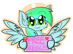 Size: 2847x2106 | Tagged: safe, artist:sharkdoggo, imported from derpibooru, oc, oc only, oc:starshine, pegasus, pony, blushing, cute, ear fluff, free hugs, heart, holding sign, ocbetes, pegasus oc, solo, wings