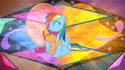 Size: 3840x2160 | Tagged: safe, artist:laszlvfx, artist:timelordomega, edit, imported from derpibooru, rainbow dash, scootaloo, pony, hug, scootalove, wallpaper, wallpaper edit, winghug, wings