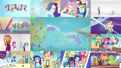 Size: 1974x1111 | Tagged: safe, edit, edited screencap, editor:quoterific, imported from derpibooru, screencap, applejack, flam, fluttershy, golden hazel, pinkie pie, rainbow dash, rarity, roseluck, sandalwood, sci-twi, sunset shimmer, twilight sparkle, vignette valencia, equestria girls, equestria girls series, rollercoaster of friendship, equestria land, geode of empathy, geode of fauna, geode of shielding, geode of sugar bombs, geode of super speed, geode of super strength, geode of telekinesis, humane five, humane seven, humane six, it's not about the parakeet, magical geodes, photo booth (song), ponied up, rageset shimmer, rarity peplum dress, transformation