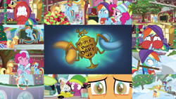 Size: 1968x1109 | Tagged: safe, edit, edited screencap, editor:quoterific, imported from derpibooru, screencap, applejack, cheerilee, cherry cola, cherry fizzy, granny smith, pinkie pie, rainbow dash, tender brush, winter lotus, earth pony, pegasus, pony, hearth's warming shorts, triple pony dare ya, apple, apple tree, bipedal, biting, bits, clothes, compilation, cowboy hat, desperation, duo, duo female, eyes closed, female, flying, food, funny, giggling, gritted teeth, hat, hatless, missing accessory, nose in the air, open mouth, rage, red face, scarf, school of friendship, shovel, sweat, sweater, tallulah, tree, trio, trio female, wing bite, winter hat, winter outfit