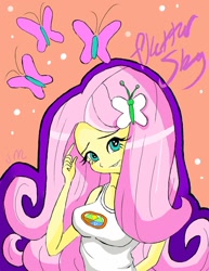 Size: 720x931 | Tagged: source needed, safe, artist:snake-em, imported from derpibooru, fluttershy, equestria girls, breasts, busty fluttershy, camp everfree outfits, cute, shyabetes, simple background