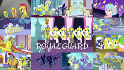 Size: 1958x1102 | Tagged: safe, edit, edited screencap, editor:quoterific, imported from derpibooru, screencap, amethyst stone, applejack, cozy glow, echo (bat pony), echo (g4), flash magnus, guardian angel (character), nocturn, silver sable, spearhead, windstorm, bat pony, earth pony, pegasus, pony, unicorn, a canterlot wedding, a rockhoof and a hard place, celestial advice, friendship is magic, luna eclipsed, rarity investigates, school raze, sparkle's seven, the beginning of the end, the cutie mark chronicles, the ending of the end, the times they are a changeling, angry, apple chord, armor, brainwashing, charge, crystal guard, crystal guard armor, duo, duo male, eyes closed, female, filly, guardian angel (g4), guardsmare, hoof shoes, male, mare, messy mane, night guard, open mouth, pegasus royal guard, royal guard, scared, solo, stallion, teeth, trio, trio male, unicorn royal guard