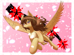 Size: 2000x1500 | Tagged: safe, artist:phoenixperegrine, imported from derpibooru, oc, oc only, oc:shidare sakura, pegasus, pony, abstract background, flying, looking at you, solo, spread wings, wings