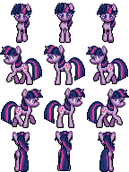 Size: 144x192 | Tagged: safe, artist:zeka10000, imported from derpibooru, twilight sparkle, pony, unicorn, eyebrows, eyebrows visible through hair, pixel art, rpg, rpg maker, rpg maker mv, rpg maker mz, rpg maker vx ace, simple background, sprite, sprite sheet, transparent background, true res pixel art, unicorn twilight