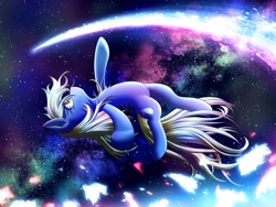 Size: 4000x3000 | Tagged: safe, artist:phoenixperegrine, imported from derpibooru, milky way, oc, oc only, oc:star comet, earth pony, pony, female, flying, high res, mare, milky way galaxy, solo, space, stars, zero gravity