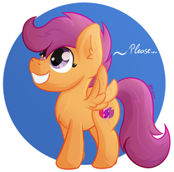 Size: 1024x1013 | Tagged: safe, artist:exobass, imported from derpibooru, scootaloo, pegasus, pony, cute, cutealoo, cutie mark, female, filly, please, puppy dog eyes, smiling, wings