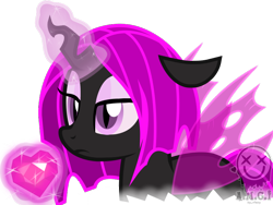 Size: 800x600 | Tagged: safe, artist:amgiwolf, imported from derpibooru, oc, oc only, oc:pinky rose, changeling, changeling queen, changeling queen oc, crystal, eyelashes, female, glowing horn, heart, horn, lidded eyes, magic, makeup, purple changeling, simple background, telekinesis, transparent background