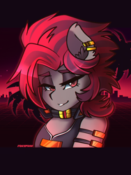 Size: 2250x3000 | Tagged: safe, artist:ciderpunk, imported from derpibooru, oc, oc:ruza, clothes, cyberpunk, jewelry, piercing, retrowave, synthwave