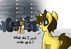 Size: 1232x855 | Tagged: safe, artist:spheedc, imported from derpibooru, oc, oc only, oc:dream chaser, oc:sphee, earth pony, unicorn, digital art, female, glasses, male, mare, meta, simple background, stallion, sweat, sweatdrop, text, twitter, white background