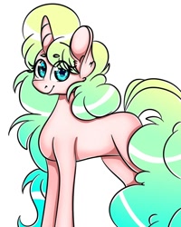 Size: 1080x1350 | Tagged: safe, artist:tessa_key_, imported from derpibooru, oc, oc only, pony, unicorn, eye clipping through hair, horn, simple background, smiling, solo, unicorn oc, white background