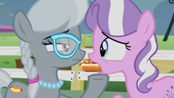 Size: 1280x720 | Tagged: safe, edit, edited screencap, editor:i-shooped-a-pwny, imported from derpibooru, screencap, diamond tiara, silver spoon, crusaders of the lost mark, alternate cutie mark, food, force feeding, hot dog, hot dog and bun, meat, sausage, why
