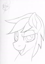 Size: 1647x2320 | Tagged: safe, artist:sefastpone, silver script, pegasus, pony, black and white, bust, grayscale, looking at you, male, monochrome, open mouth, portrait, raised eyebrow, sketch, solo, stallion