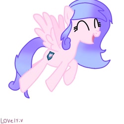 Size: 768x768 | Tagged: safe, artist:cacalvy_art, imported from derpibooru, oc, oc only, pegasus, pony, eyelashes, eyes closed, flying, open mouth, pegasus oc, simple background, solo, white background, wings