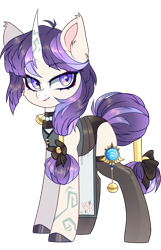 Size: 2300x3576 | Tagged: safe, artist:_spacemonkeyz_, imported from derpibooru, oc, oc only, oc:kai, oc:rayne, pony, unicorn, bell, bow, clothes, genshin impact, genshin impact oc, lipstick, solo