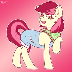 Size: 2500x2500 | Tagged: safe, artist:koapony, imported from derpibooru, roseluck, earth pony, pony, bandana, clothes, overalls