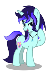 Size: 724x976 | Tagged: safe, artist:aquabright0219, imported from derpibooru, oc, oc only, oc:aqua bright, pony, unicorn, female, horn, jewelry, mare, necklace, open mouth, raised hoof, simple background, smiling, solo, transparent background, unicorn oc