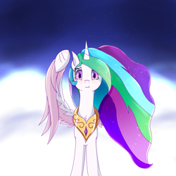 Size: 1518x1518 | Tagged: safe, artist:divifilly, imported from derpibooru, princess celestia, alicorn, pony, simple background, sky, solo