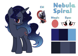 Size: 1703x1227 | Tagged: safe, artist:stellamoonshineyt, imported from derpibooru, oc, oc only, oc:nebula spiral, pony, unicorn, female, mare, offspring, parent:king sombra, parent:princess luna, parents:lumbra, reference sheet, simple background, solo, transparent background