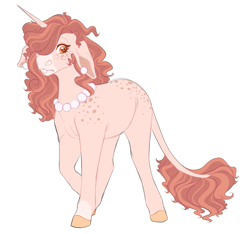 Size: 1600x1500 | Tagged: safe, artist:uunicornicc, imported from derpibooru, oc, oc only, pony, unicorn, body freckles, female, freckles, leonine tail, mare, offspring, parent:hayseed turnip truck, parent:rarity, parents:rariseed, simple background, solo, white background