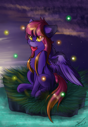 Size: 1256x1808 | Tagged: safe, artist:yuris, imported from derpibooru, oc, oc only, oc:dreamcatcher, firefly (insect), insect, pegasus, pony, chest fluff, commission, floppy ears, holiday, mouth hold, solo, valentine, valentine's day, ych result