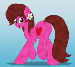 Size: 4100x3680 | Tagged: safe, alternate version, artist:aarondrawsarts, imported from derpibooru, oc, oc:rose bloom, crystal pony, earth pony, pony, butt, commission, commissioner:reversalmushroom, earth pony oc, female, looking back, mare, plot, rosie butt, underhoof