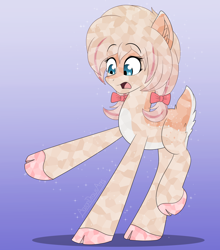 Size: 2900x3300 | Tagged: safe, alternate version, artist:aarondrawsarts, imported from derpibooru, oc, oc only, oc:daisy cakes, crystal pony, deer, deer pony, original species, cloven hooves, commission, commissioner:reversalmushroom, deer tail, doe, female, pale belly, raised hoof, surprised